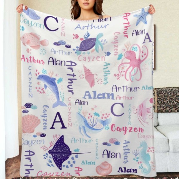 Personalized Sea Animal Blanket - Baby Birthday Gift - ARNOVIC