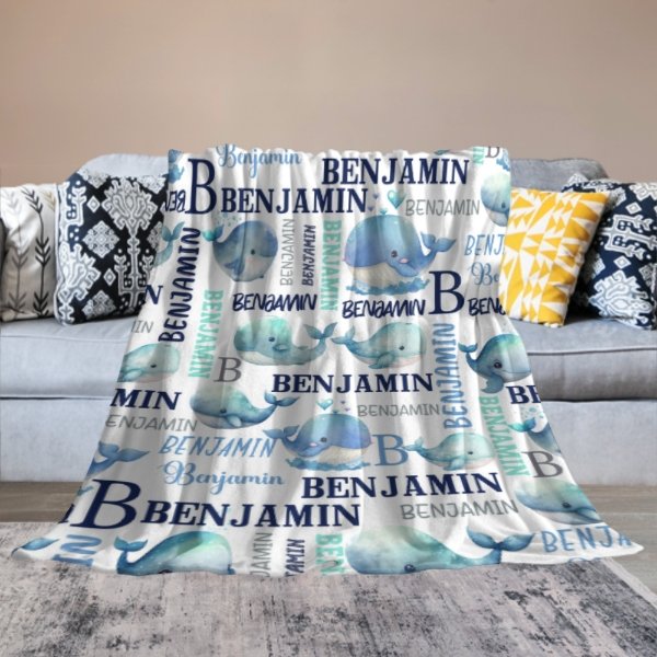 Personalized Sea Animal Whale Blanket - Baby Birthday Gift - ARNOVIC