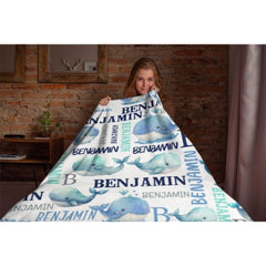 Personalized Sea Animal Whale Blanket - Baby Birthday Gift - ARNOVIC