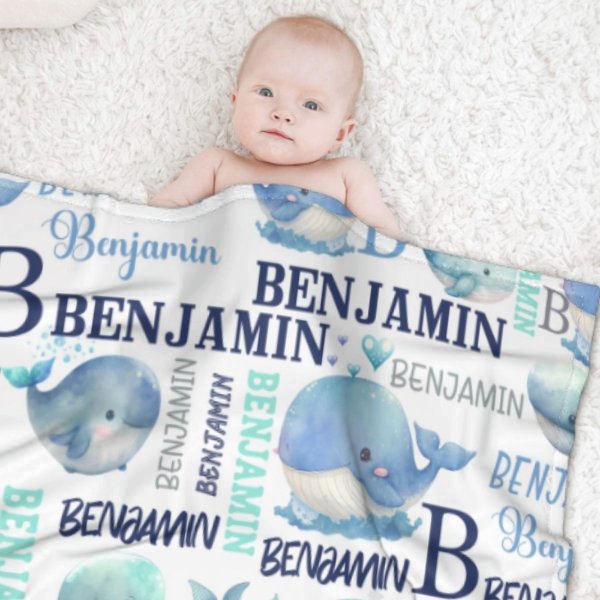 Personalized Sea Animal Whale Blanket - Baby Birthday Gift - ARNOVIC