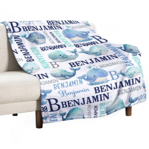 Personalized Sea Animal Whale Blanket - Baby Birthday Gift - ARNOVIC