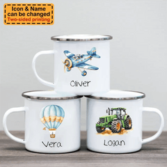 Personalized Truck Train Airplane Vehicles / Dinosaur Mug for Kids - Hot Chocolate / Milk Mug - OLESA