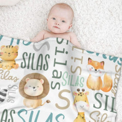 Personalized Woodland Animals Baby Blanket - Birthday Gifts for Baby Kids - ARNOVIC