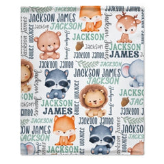 Personalized Woodland Animals Baby Name Blanket - Custom Name Gift - ARNOVIC