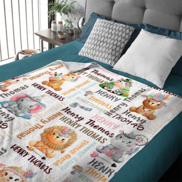 Personalized Woodland Animals Baby Soft Blanket - Birthday Gifts for Baby Kids - ARNOVIC