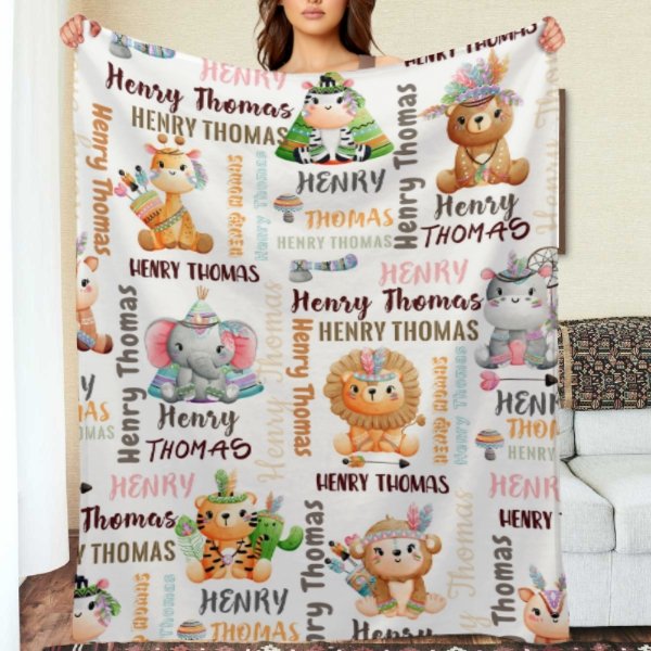 Personalized Woodland Animals Baby Soft Blanket - Birthday Gifts for Baby Kids - ARNOVIC