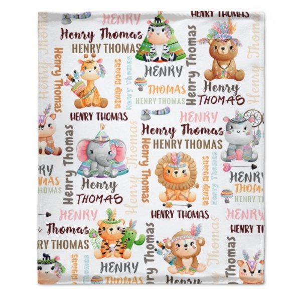 Personalized Woodland Animals Baby Soft Blanket - Birthday Gifts for Baby Kids - ARNOVIC