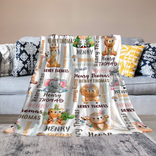 Personalized Woodland Animals Baby Soft Blanket - Birthday Gifts for Baby Kids - ARNOVIC