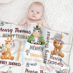 Personalized Woodland Animals Baby Soft Blanket - Birthday Gifts for Baby Kids - ARNOVIC