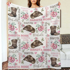 Pink Flower Cowgirl Girl Custom Blanket -Gift for Baby Shower Gift - ARNOVIC