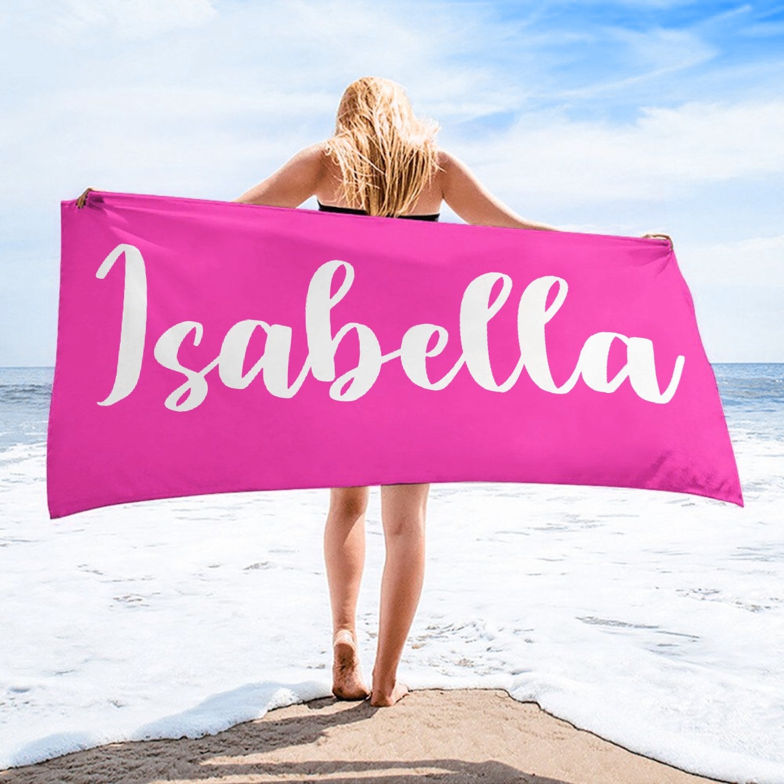 Simple Name Custom Personalized Beach Towel - Birthday Vacation Gift - ARNOVIC