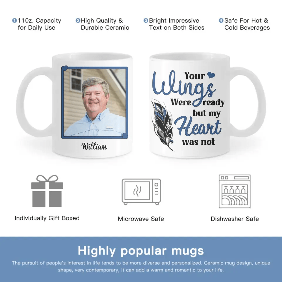 Sympathy Gift Custom Photo Personalized Mug - Your Wings Were Ready But My Heart Was Not - OLESA