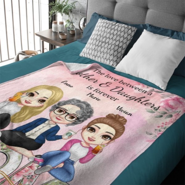 The Love Between Mother & Daughters - Family Personalized Custom Blanket - Birthday Gift For Mom From Daughter - ARNOVIC