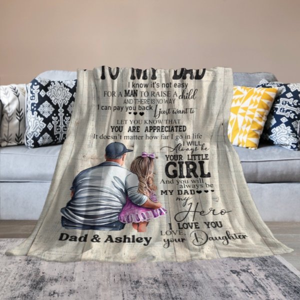 To My Dad Mom From Daughter Son Gift Wood Texture Personalized Fleece Blanket - OLESA