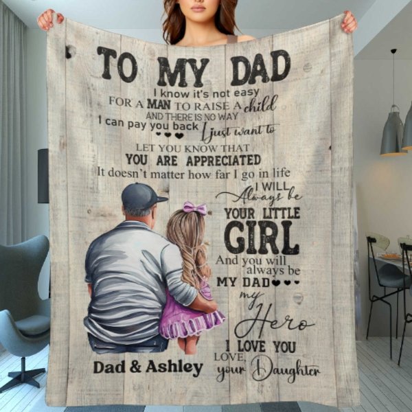 To My Dad Mom From Daughter Son Gift Wood Texture Personalized Fleece Blanket - OLESA