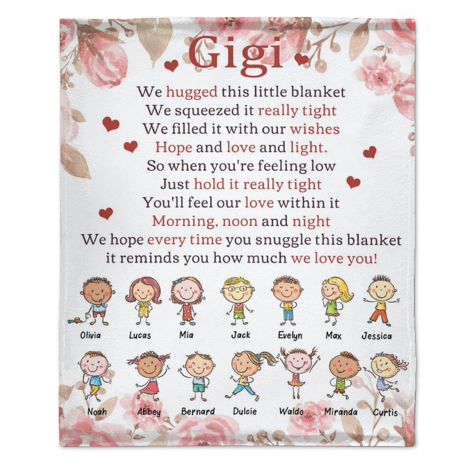 We Hugged This Little Blanket - Up To 14 Kids - Personalized Blanket - Birthday Mother's Day Gift For Grandma, Nana, Mom - Gift From Grandkids - OLESA