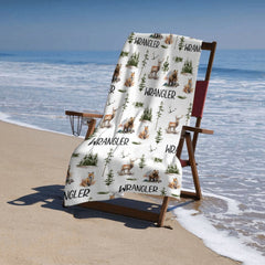 Woodland Forest Animals Personalized Custom Name Beach Towel - OLESA